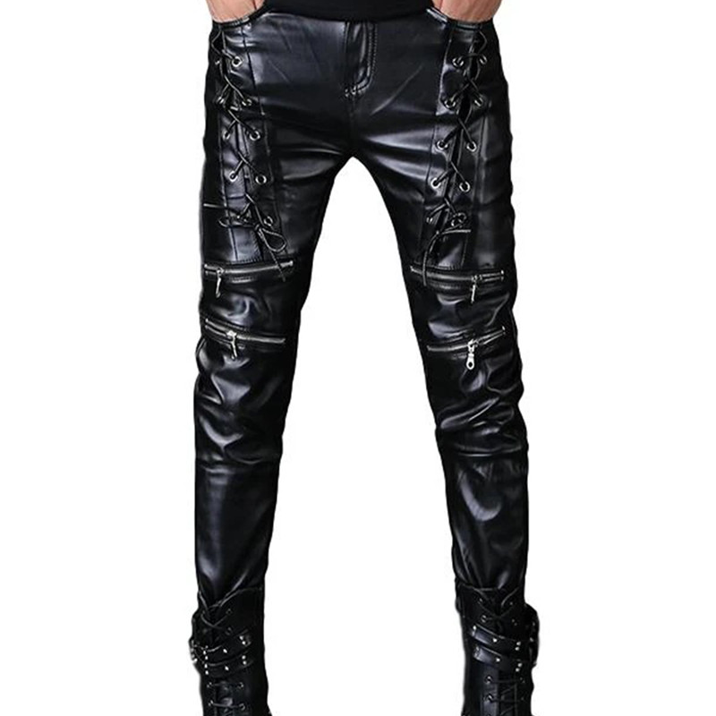 Motorcycle Gear Pants - Men's Punk Style Leather Pants With